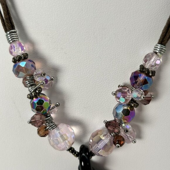 Necklace Handblown 3D Flower Pendant Purple Shimmer Faceted Spacers 18" - Picture 6 of 8